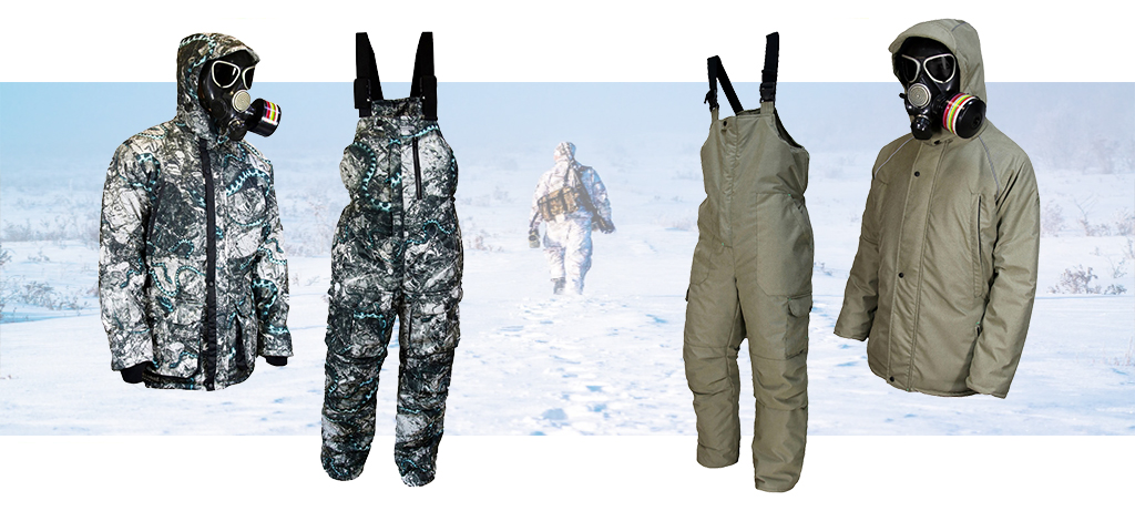 Зимние костюмы для охоты и рыбалки с противогазом
