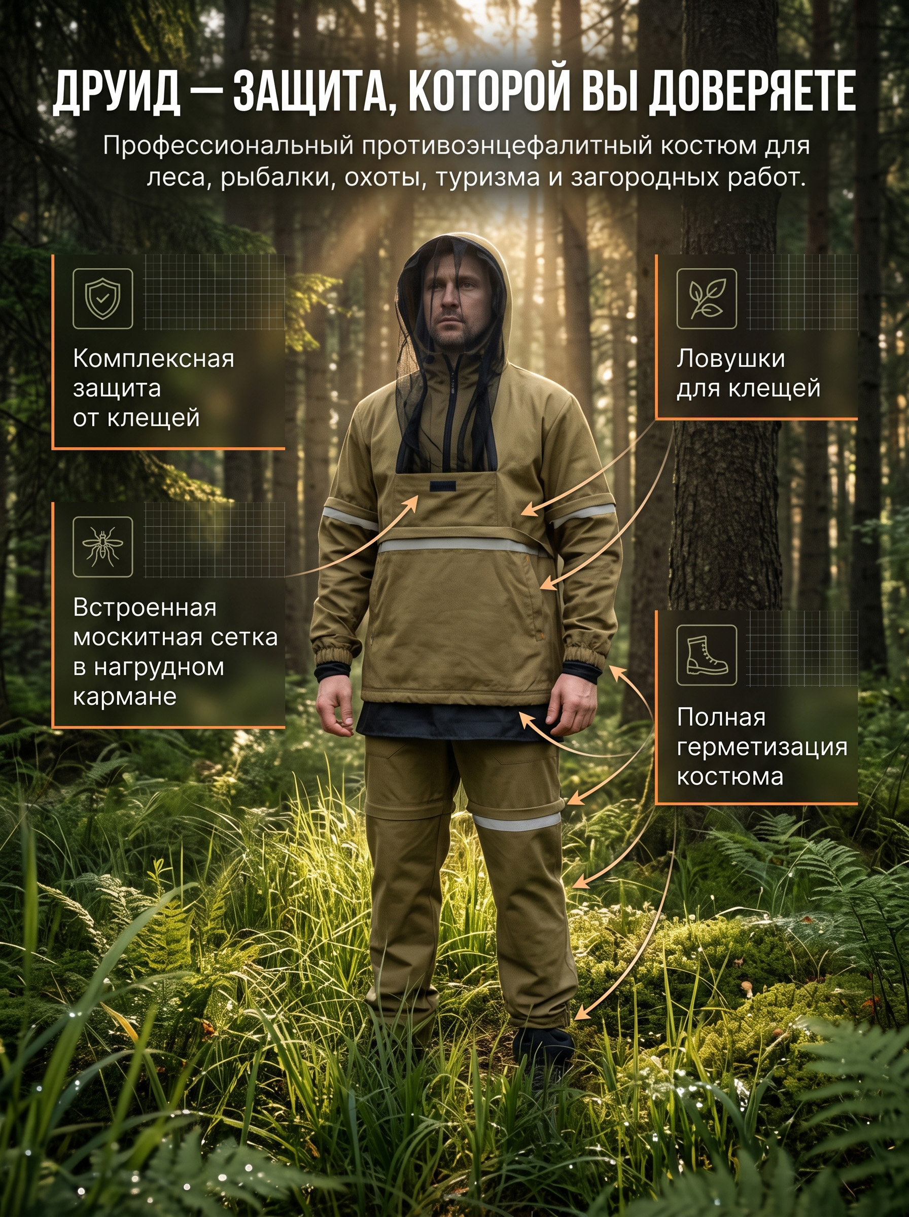 Костюм противоэнцефалитный Элементаль Друид Хаки (Палатка) Костюм противоэнцефалитный Элементаль Друид Хаки (Палатка)
