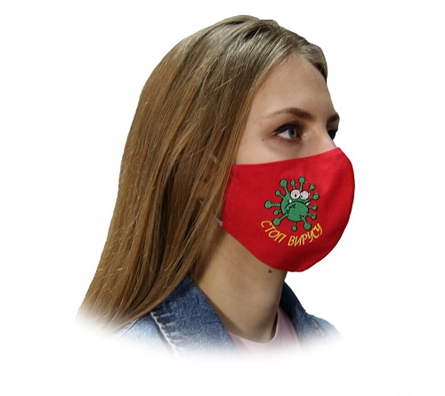 Многоразовая маска, двухслойная с вышивкой (Красный)