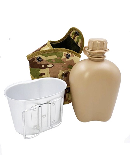 Армейская фляга в чехле с алюминиевым котелком (Мультикам) 